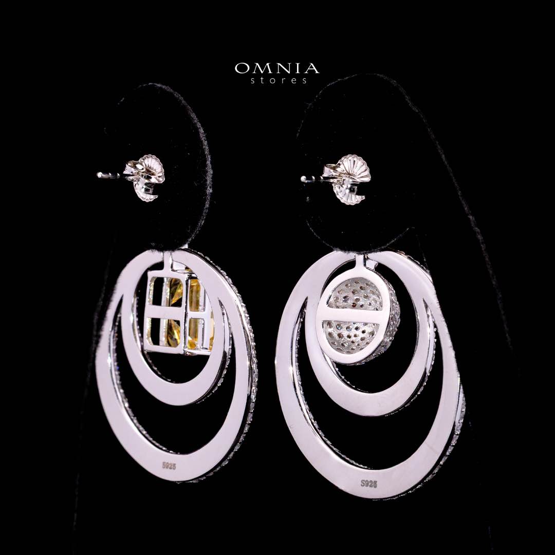 Omnia Siaad Yellow and White Silver Drop Earrings with 925 Silver High Quality Simulated Diamonds Stones - OMNIASTORES KSA