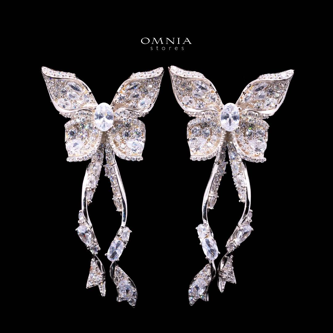 Omnia Zoey Butterfly Drop Earrings in 92.5 Silver with High Quality Simulated Diamonds - OMNIASTORES KSA