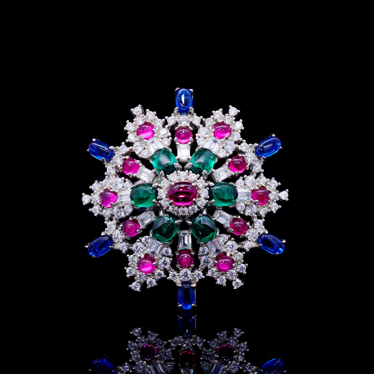 Omnia Feda Multi Color Silver Ring in 925 Silver High Quality Simulated Diamonds Stones
