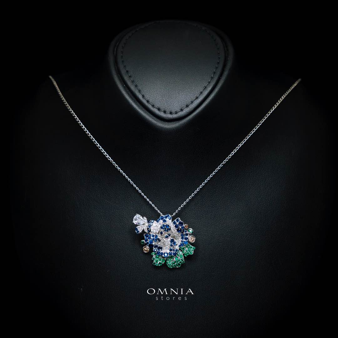 Omnia Lyric Floral Pendant in 92.5 Silver with High-Quality Simulated Diamonds - OMNIASTORES KSA