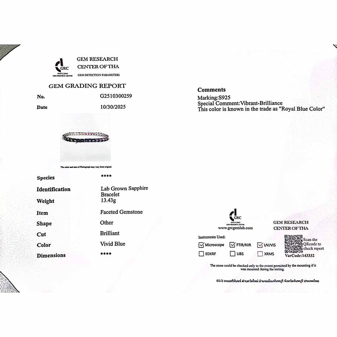 Omnia Zaha Rainbow Silver Tennis Bracelet in 925 Silver With GRC Certifited High Quality Sapphire Lab Grown Stones