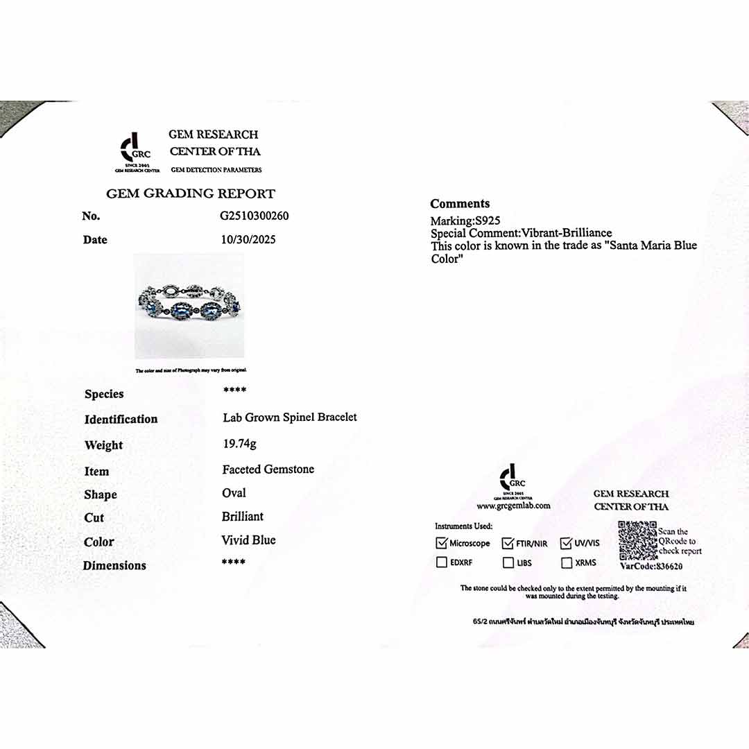 Omnia Mahasin Silver Bracelet in 925 Silver With GRC Certifited High Quality Synthetic Spinel Sky Blue Lab Grown Stones