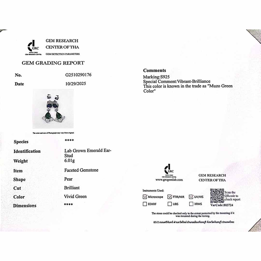 Omnia Nadya Silver Drop Earrings in 925 Silver With High Quality GRC Certified Saphhite Blue & Emerald Green Lab Grown Stones