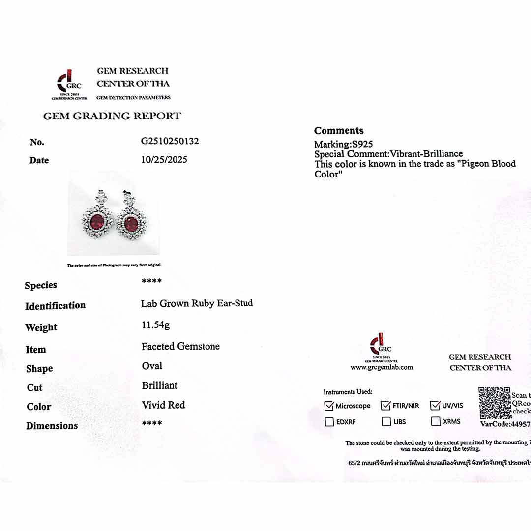 Omnia Esma Silver Necklace and Earrings Set in 925 Silver With High Quality GRC Certified Ruby Red Lab Grown Stones