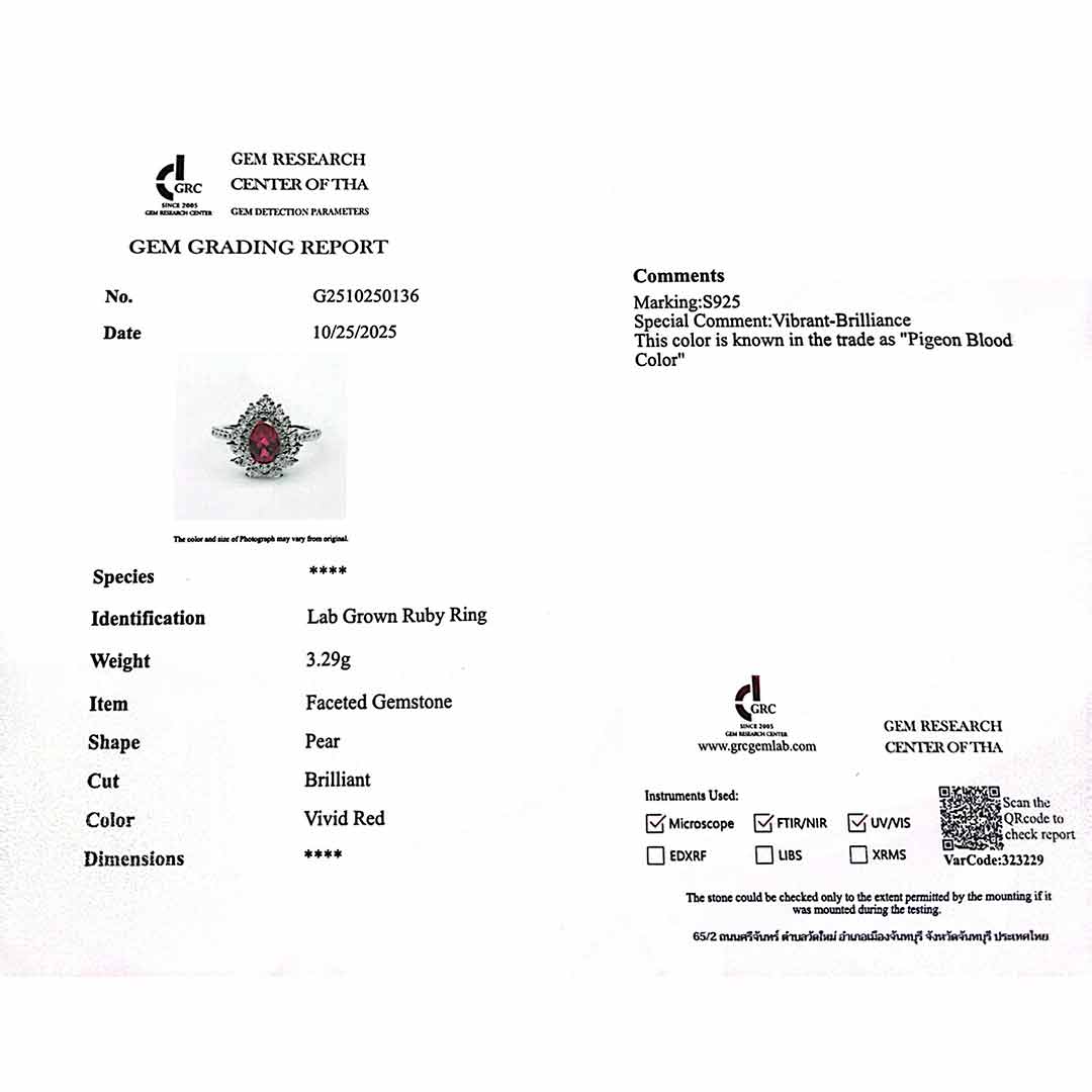 Omnia Nahima Silver Ring in 925 Silver With GRC Certifited High Quality Ruby Red Lab Grown Stones