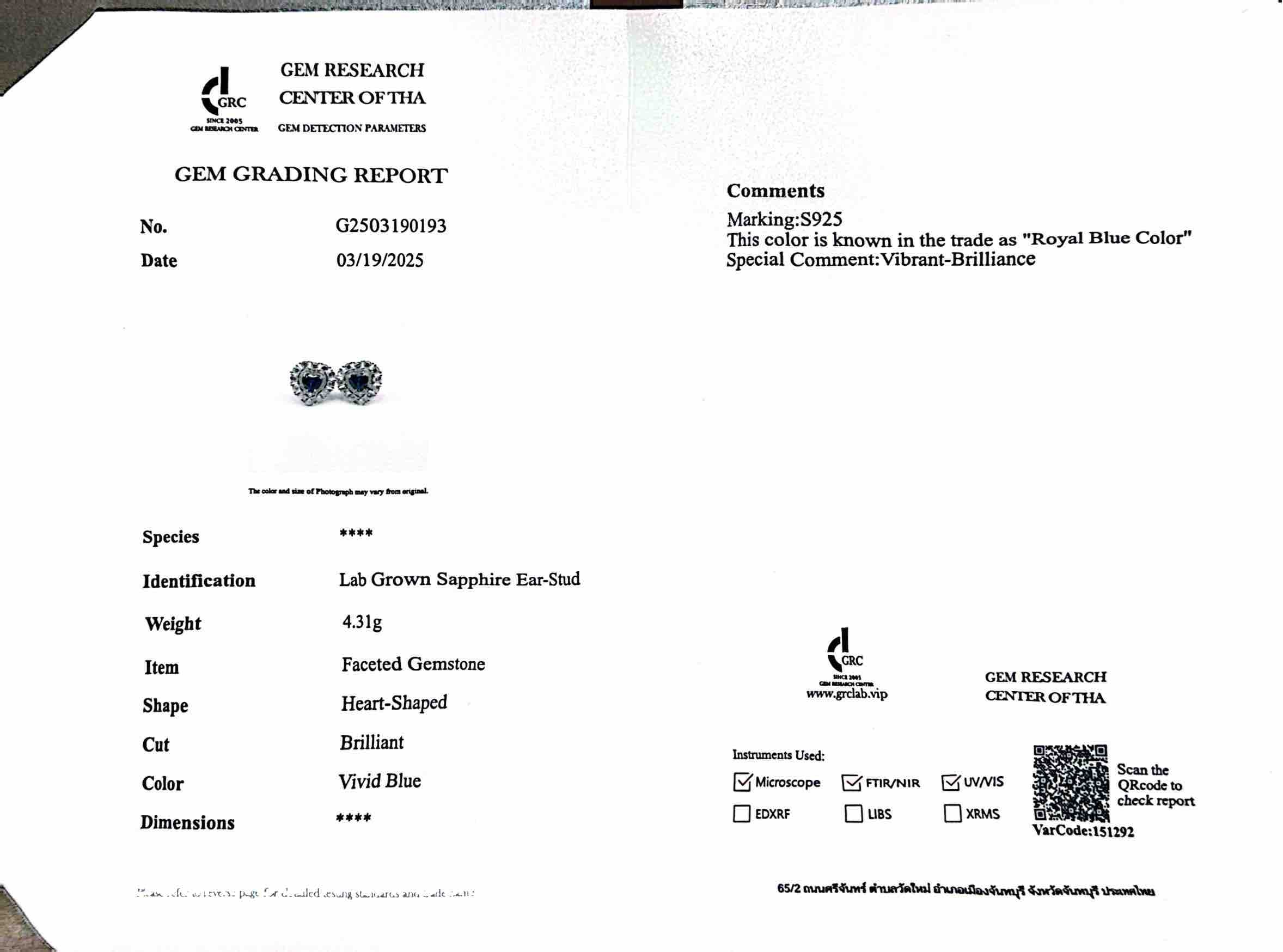 Omnia Mahasin Blue Heart Shape Earrings in 925 Silver With High Quality GRC Certified Sapphire Blue Lab Grown Stones