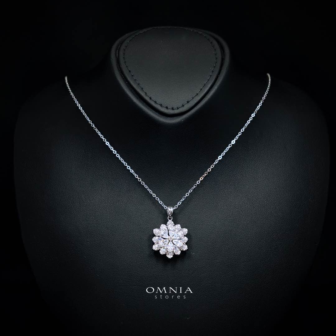 Omnia Damiyah White Floral Silver Pendant Necklace in 925 Silver with High Quality Simulated Diamonds - OMNIASTORES KSA