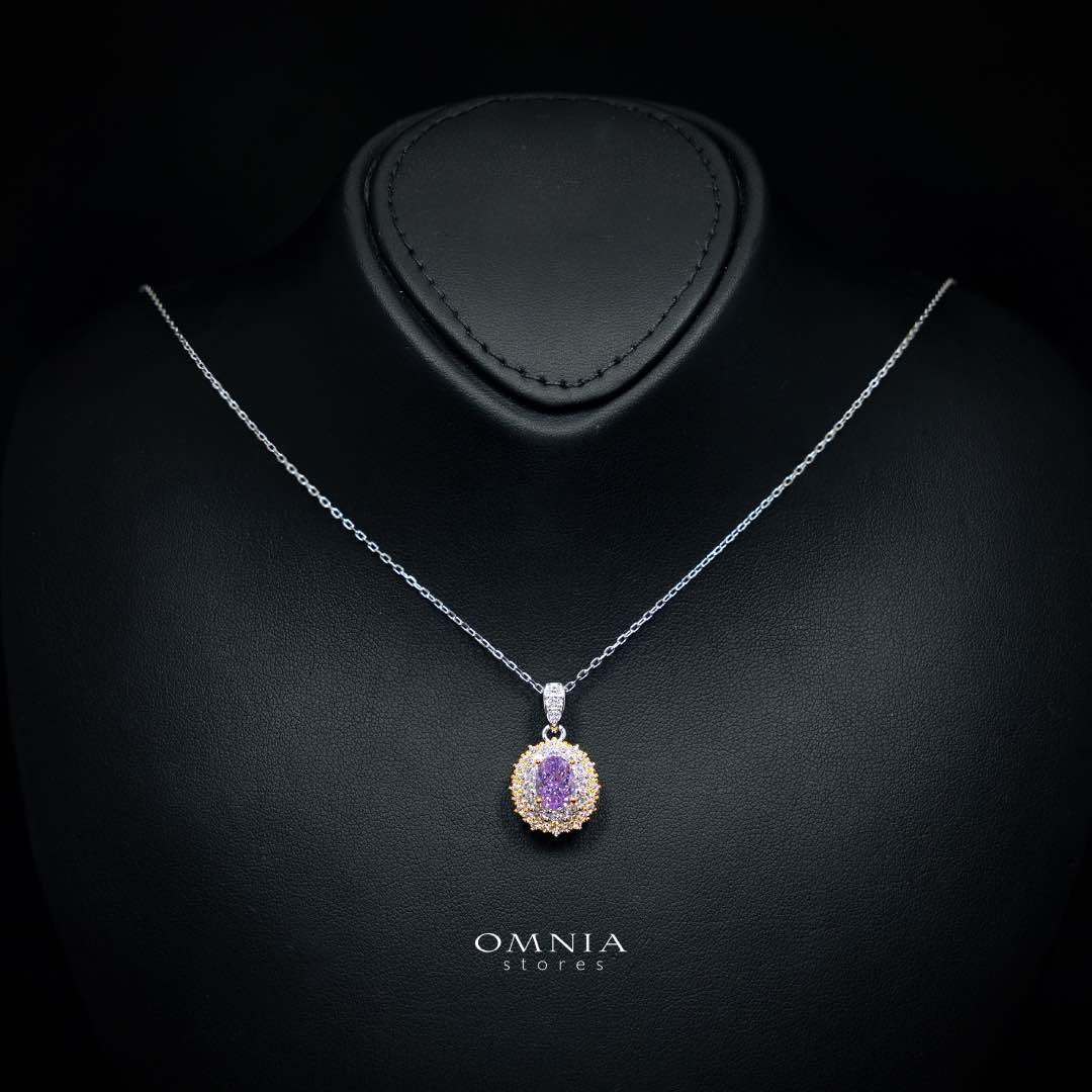 Omnia Faryal Oval Purple Pendant Necklace in 92.5 Silver with High Quality Simulated Diamonds - OMNIASTORES KSA