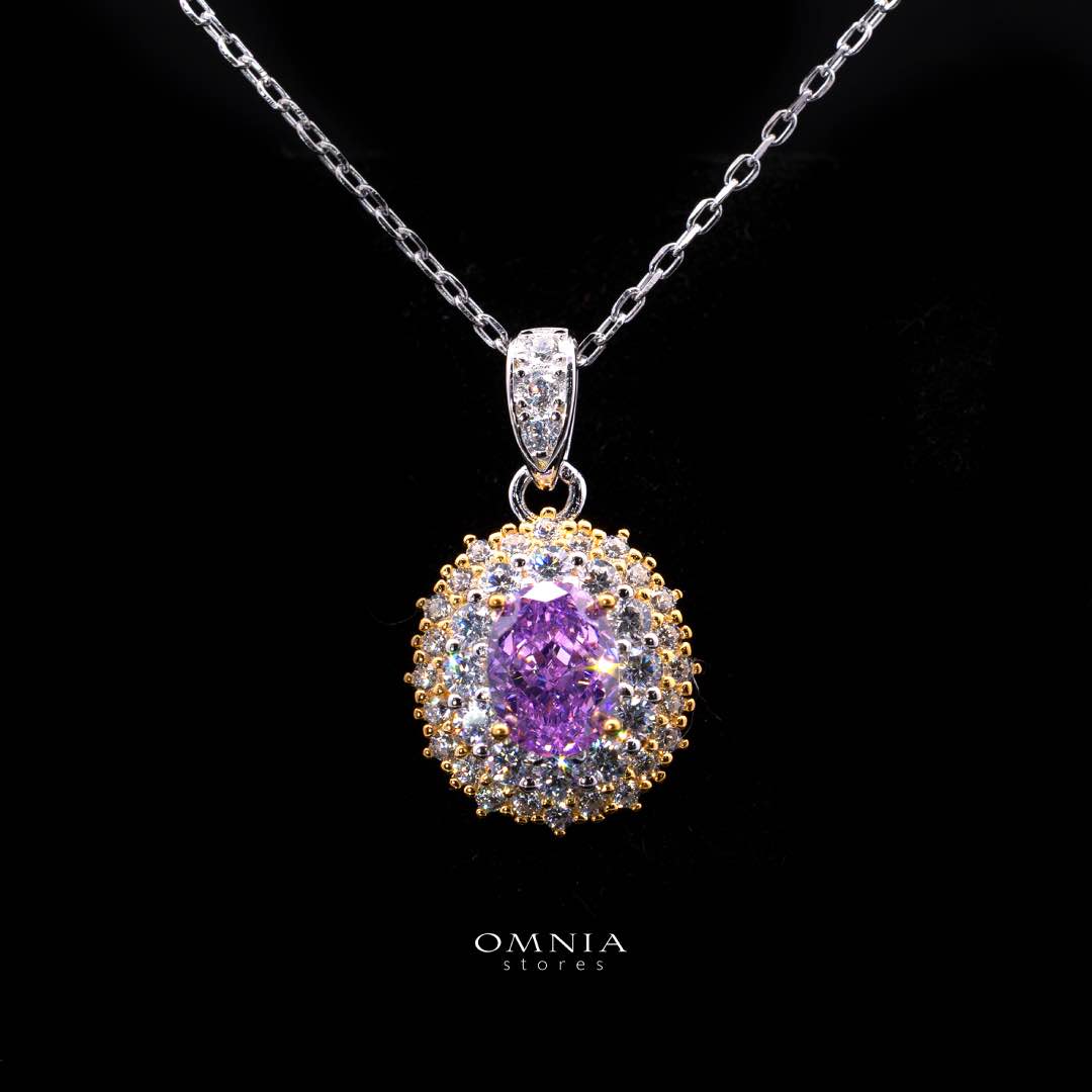 Omnia Faryal Oval Purple Pendant Necklace in 92.5 Silver with High Quality Simulated Diamonds - OMNIASTORES KSA