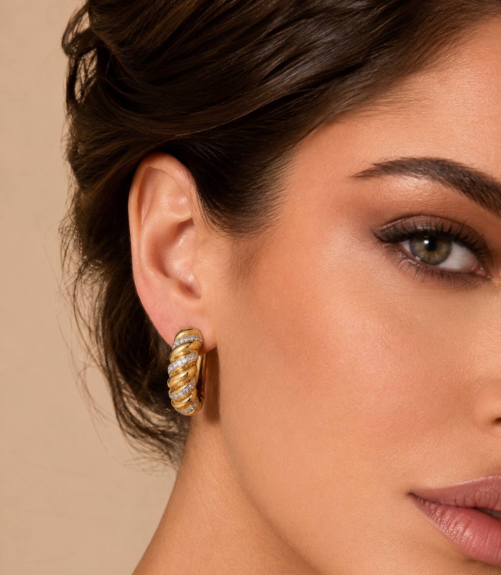 Deanna Gold-Plated Clip-On Earrings in 925 Silver with Premium Simulated Diamonds - OMNIASTORES KSA