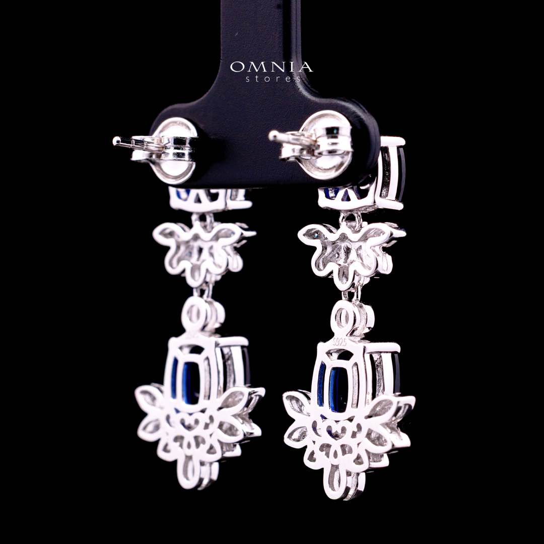 Omnia Alyah White and Blue Floral Earrings With High Quality Sapphire Lab Grown Stones in 925 Silver - OMNIASTORES KSA