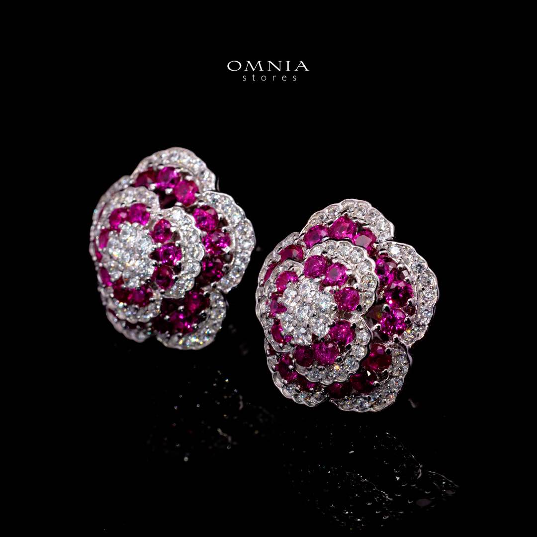 Omnia Ghaida Rose Cluster Stud Earrings – 92.5 Sterling Silver | Simulated Diamonds | Elegant Silver Earrings for Women – Floral Sparkle & Hypoallergenic Beauty - OMNIASTORES KSA