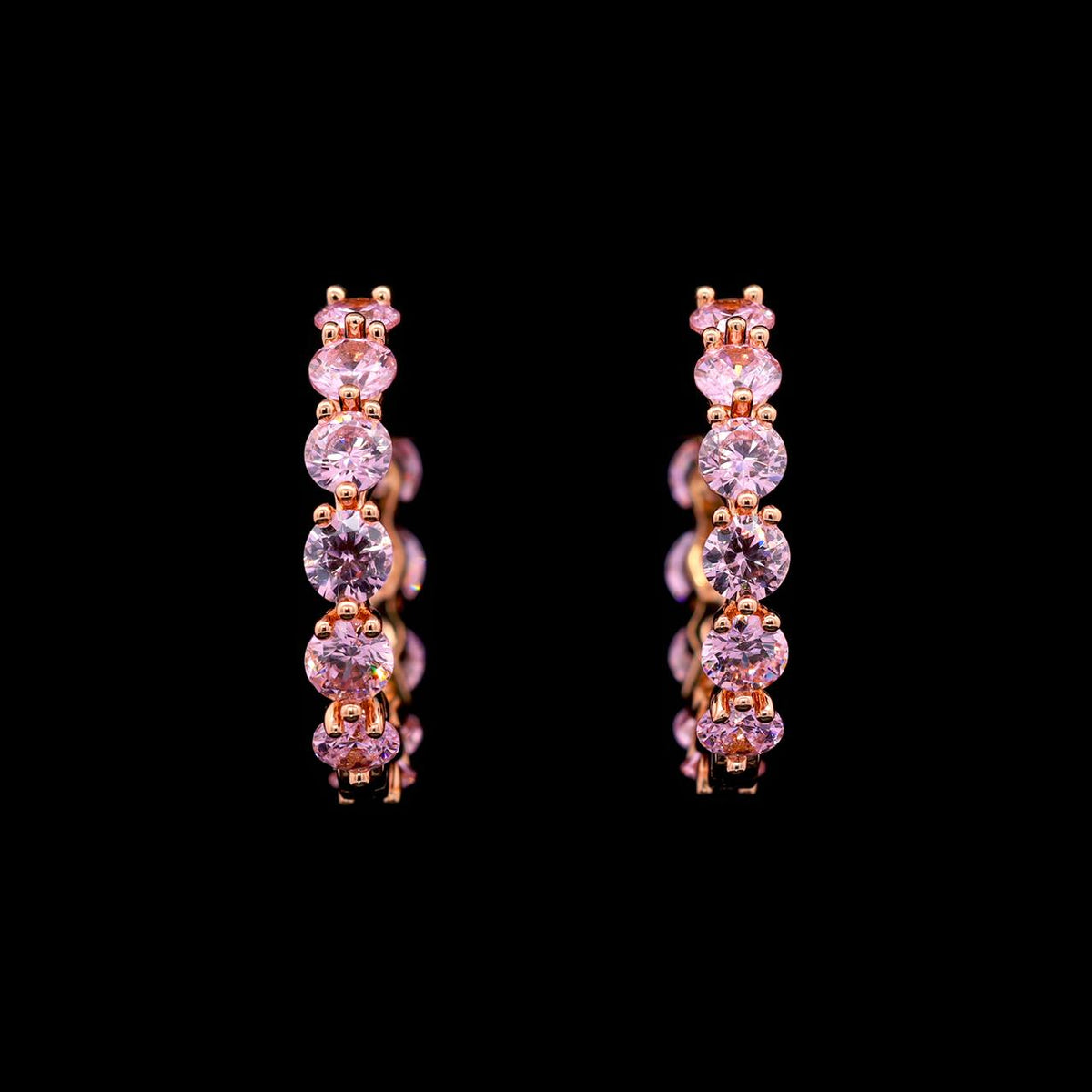 Fatinah Pink Premium Rhodium-Plated Alloy Earrings with High-Quality Simulated Diamonds