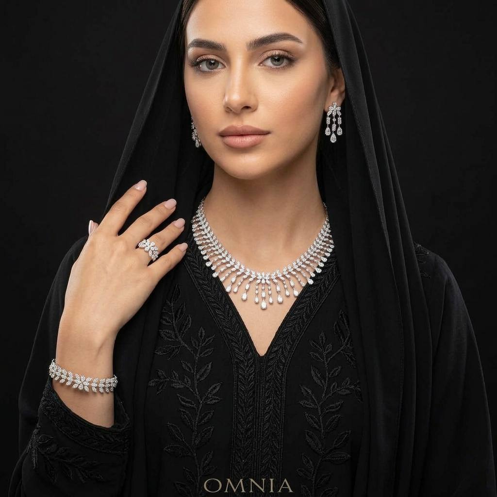Omnia Fawziya White Bridal Full Set in 925 Silver High Quality Simulated Diamonds - OMNIASTORES KSA