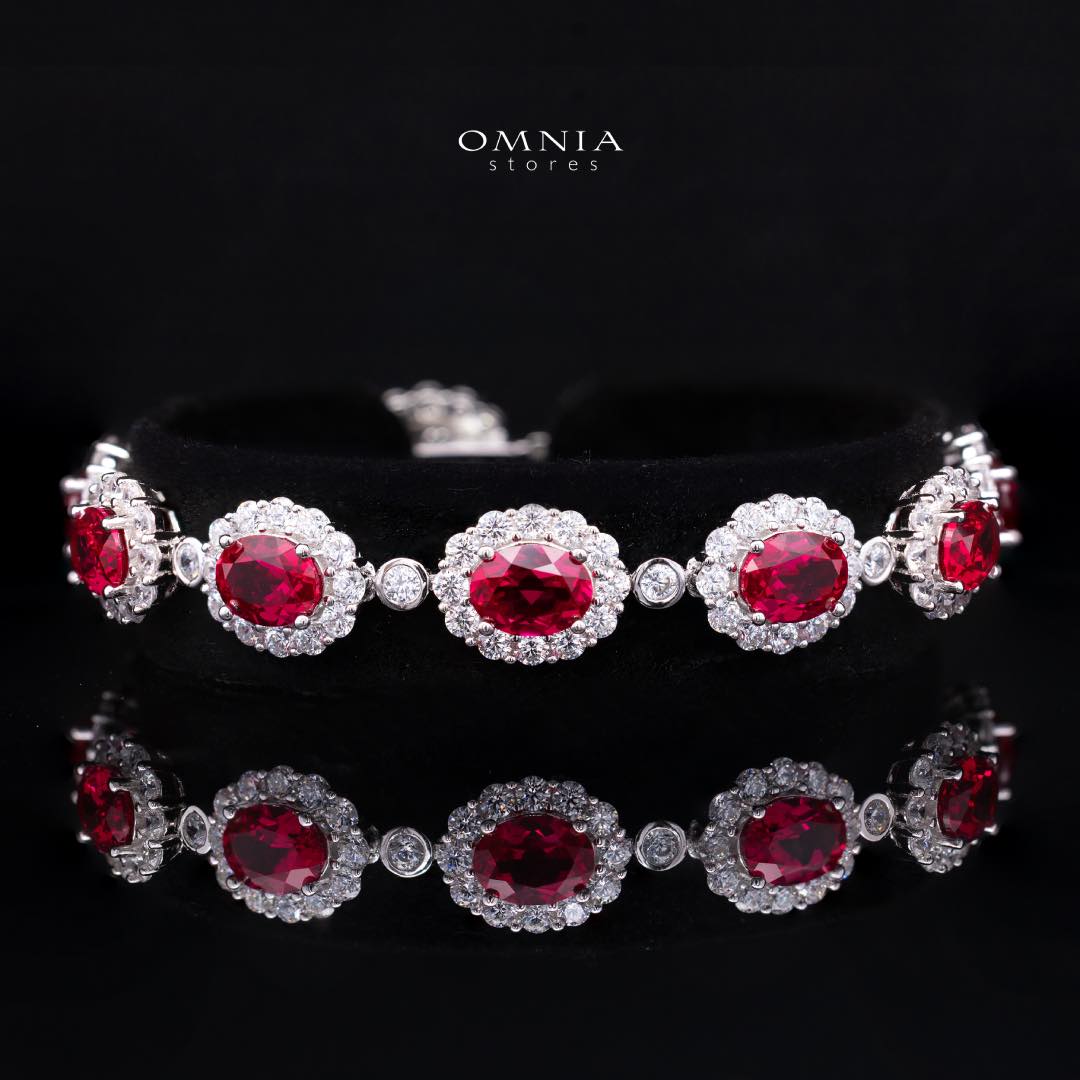 Omnia Mahasin Red Bracelet Wtih GRC Certified in High Quality Lab-Grown Ruby Stone In 925 Silver - OMNIASTORES KSA