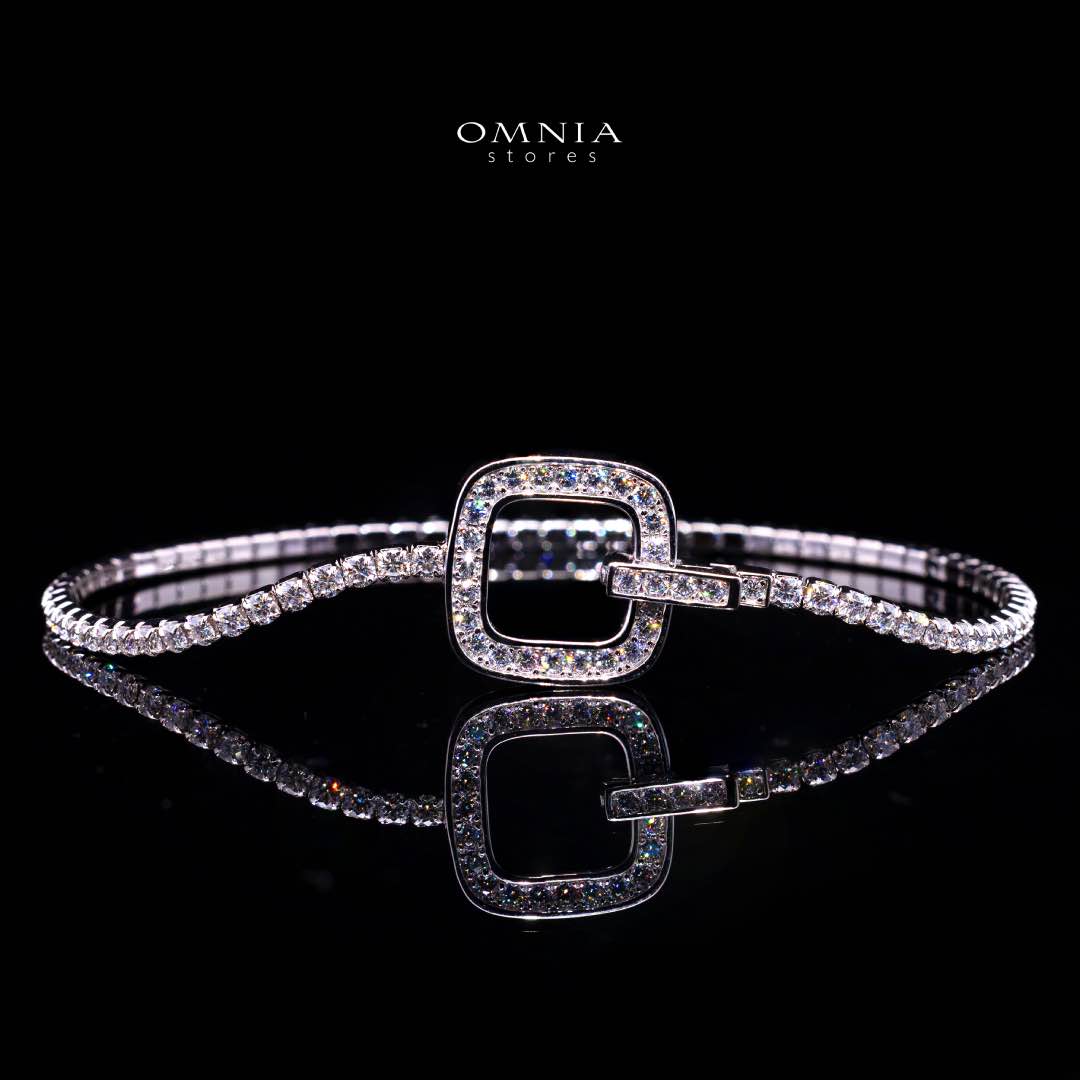 Omnia Emma White Square Silver Tennis Bracelet in 925 Silver with High-Quality Moissanite Stones - OMNIASTORES KSA