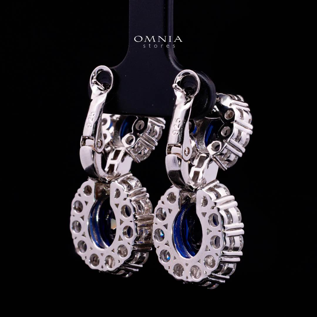 Nalia Lab Grown Blue Sapphite Stones With GRC Certified Oval Drop Earrings in 925 Silver