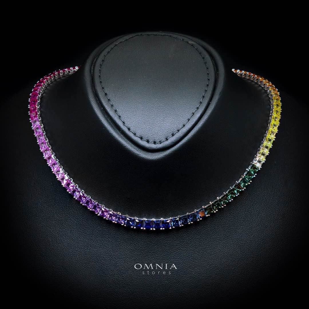 Zaha Lab Grown Sapphire Stones With GRC Certified Tennis Necklace in 925 Silver SQ 4x4mm - OMNIASTORES KSA