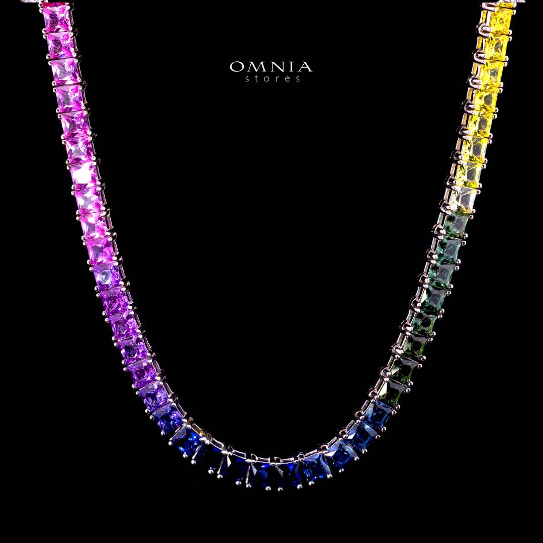 Zaha Lab Grown Sapphire Stones With GRC Certified Tennis Necklace in 925 Silver SQ 4x4mm - OMNIASTORES KSA