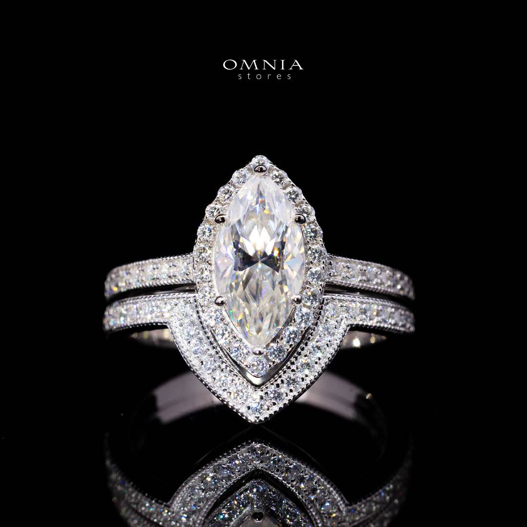 Azmira Royal Design Marquise Moissanite Ring – Certified 925 Sterling Silver GRA Certified - OMNIASTORES KSA