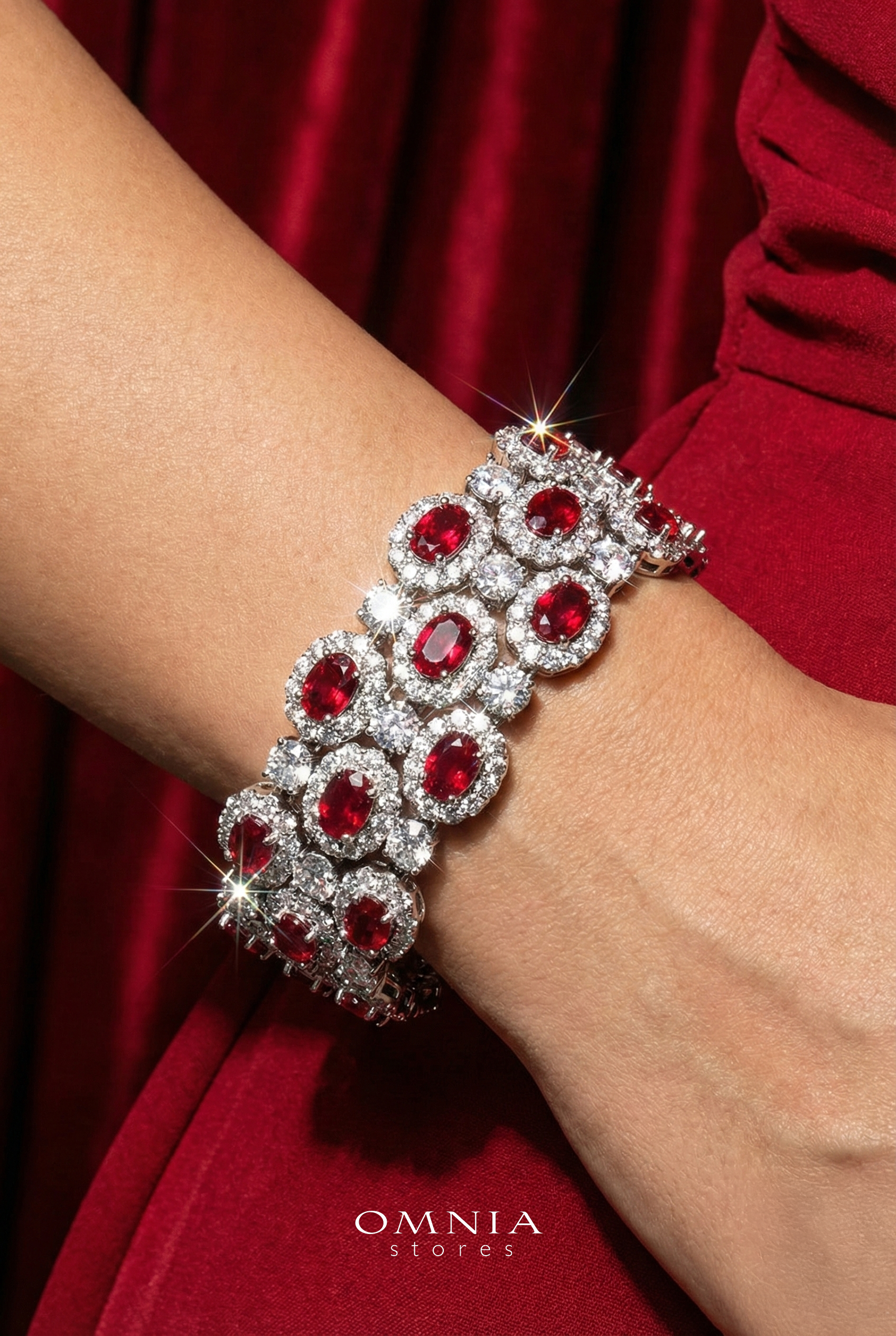 Omnia Viviana Red Bracelet Set in High Quality Zircon Stone in Tarnish Resistant Plating