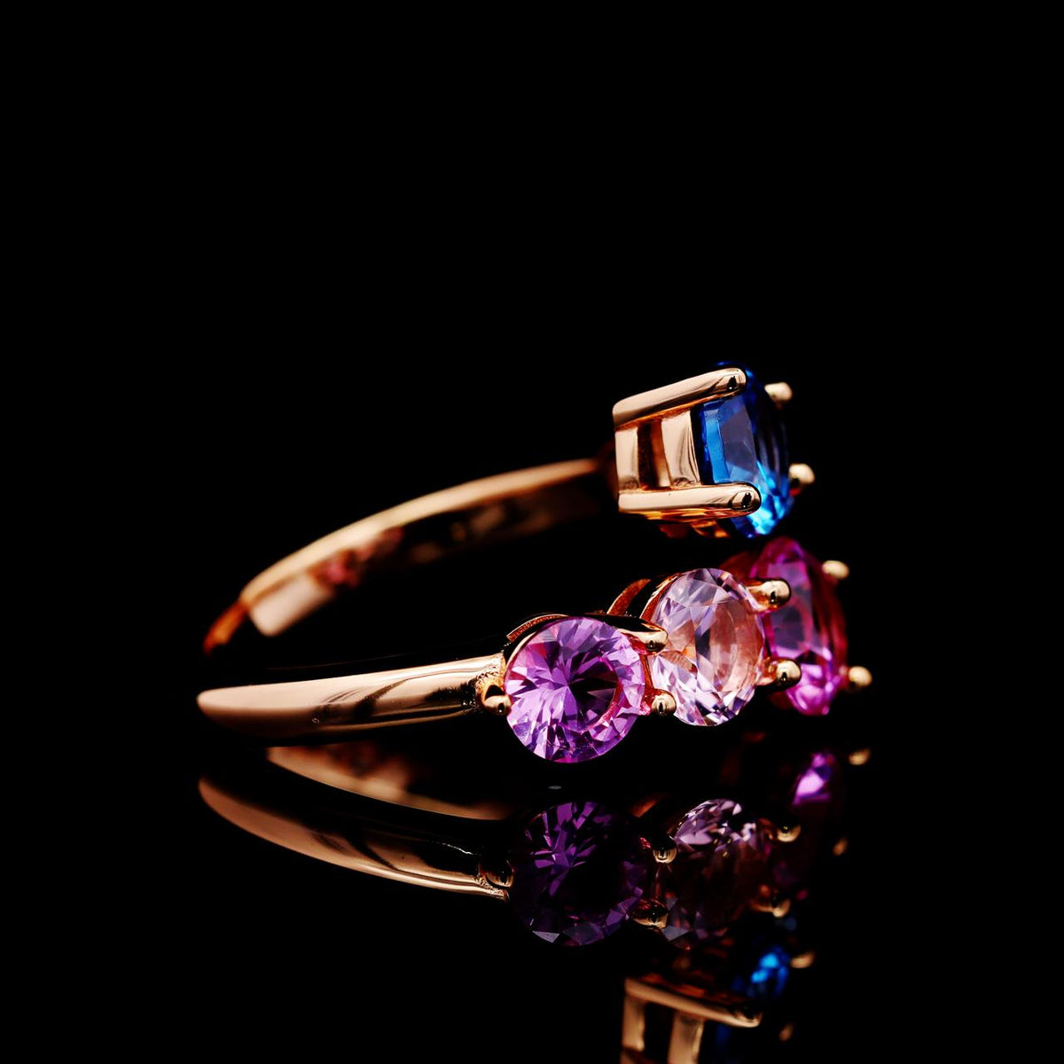 Gillian Pink and Blue Ring with Certificate | High-Quality Simulated Diamonds in 925 Sterling Silver, Rose Gold-Plated right