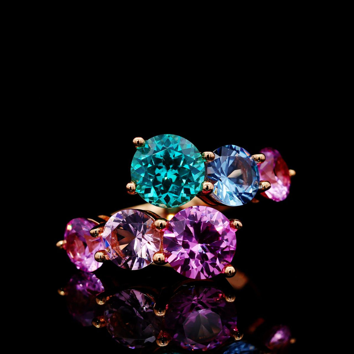 Gillian Pink and Turquoise Ring with Certificate | High-Quality Simulated Diamonds in 925 Sterling Silver, Rose Gold-Plated