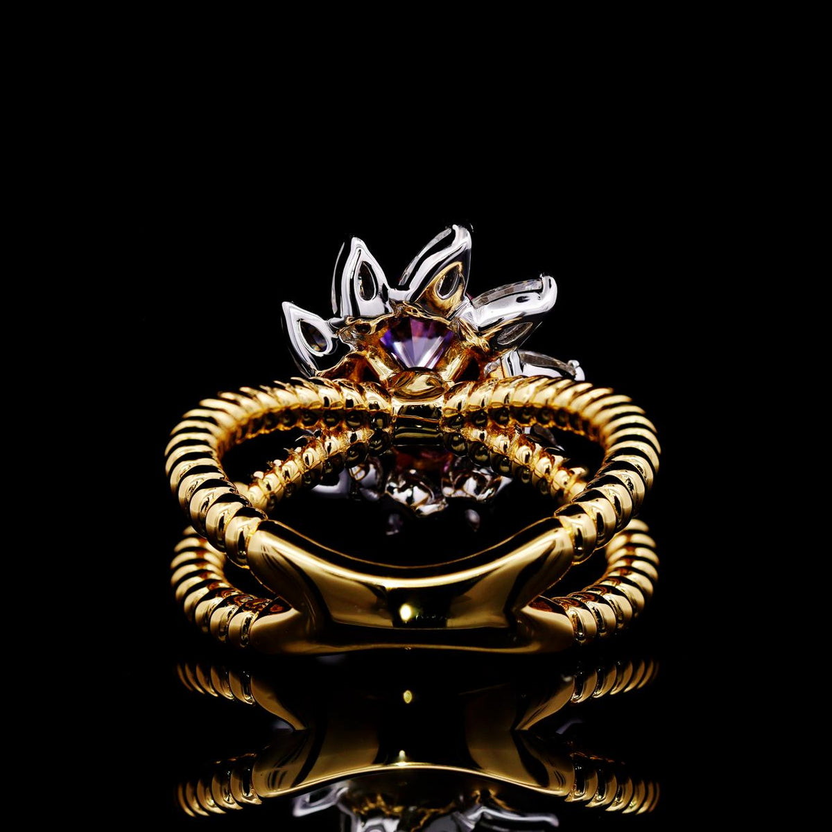 Hayat Purple Gold Ring with Certificate | High-Quality Simulated Diamonds in 925 Sterling Silver back