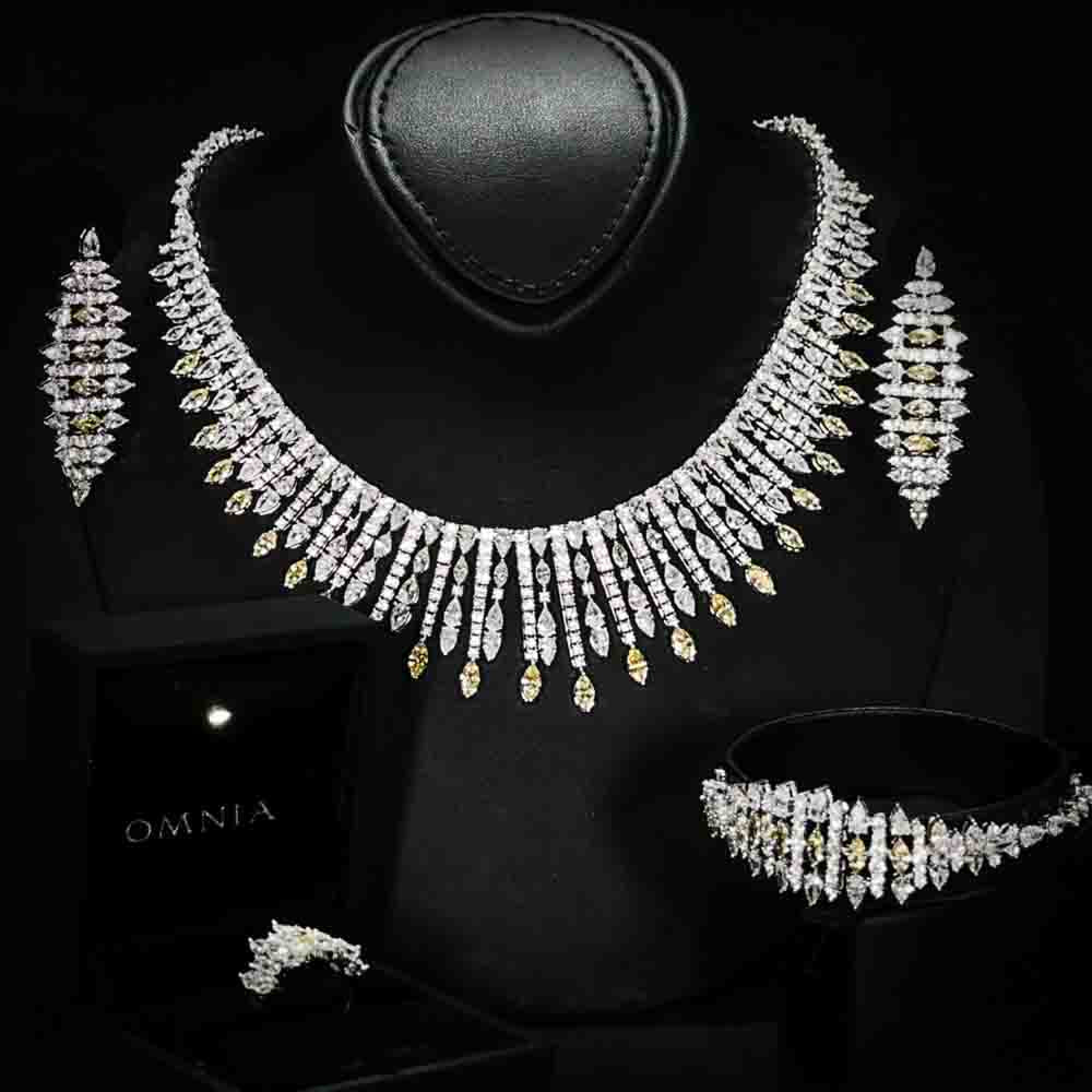 Omnia Lana Yellow Bridal Full Set in High Quality Zircon Stone Premium Rhodium Plated - OMNIASTORES UAE