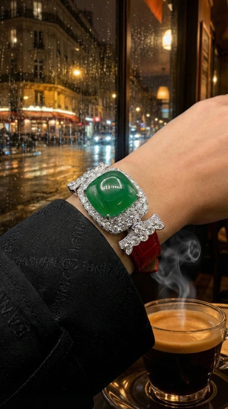 Omnia Nafiseh Red Genuine Leather Belt Bracelet With High Quality Lab Crafted Stones In 925 Silver