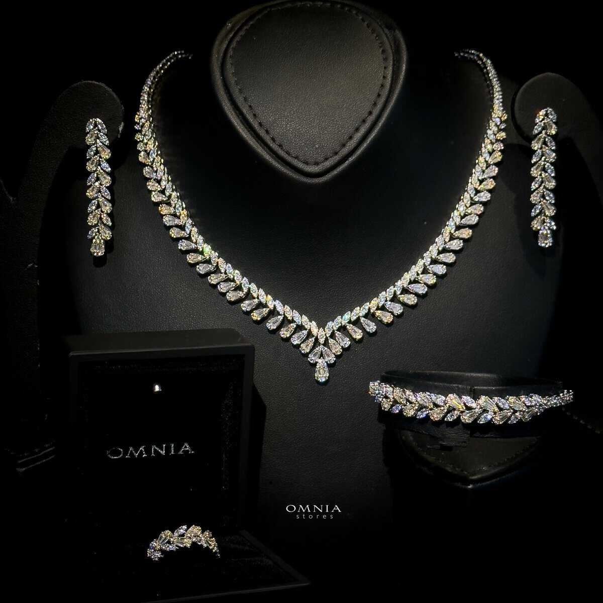 Omnia Aseel Gold Bridal Full Set Accessories in High Quality Zircon Stone Rhodium Plated - OMNIASTORES UAE