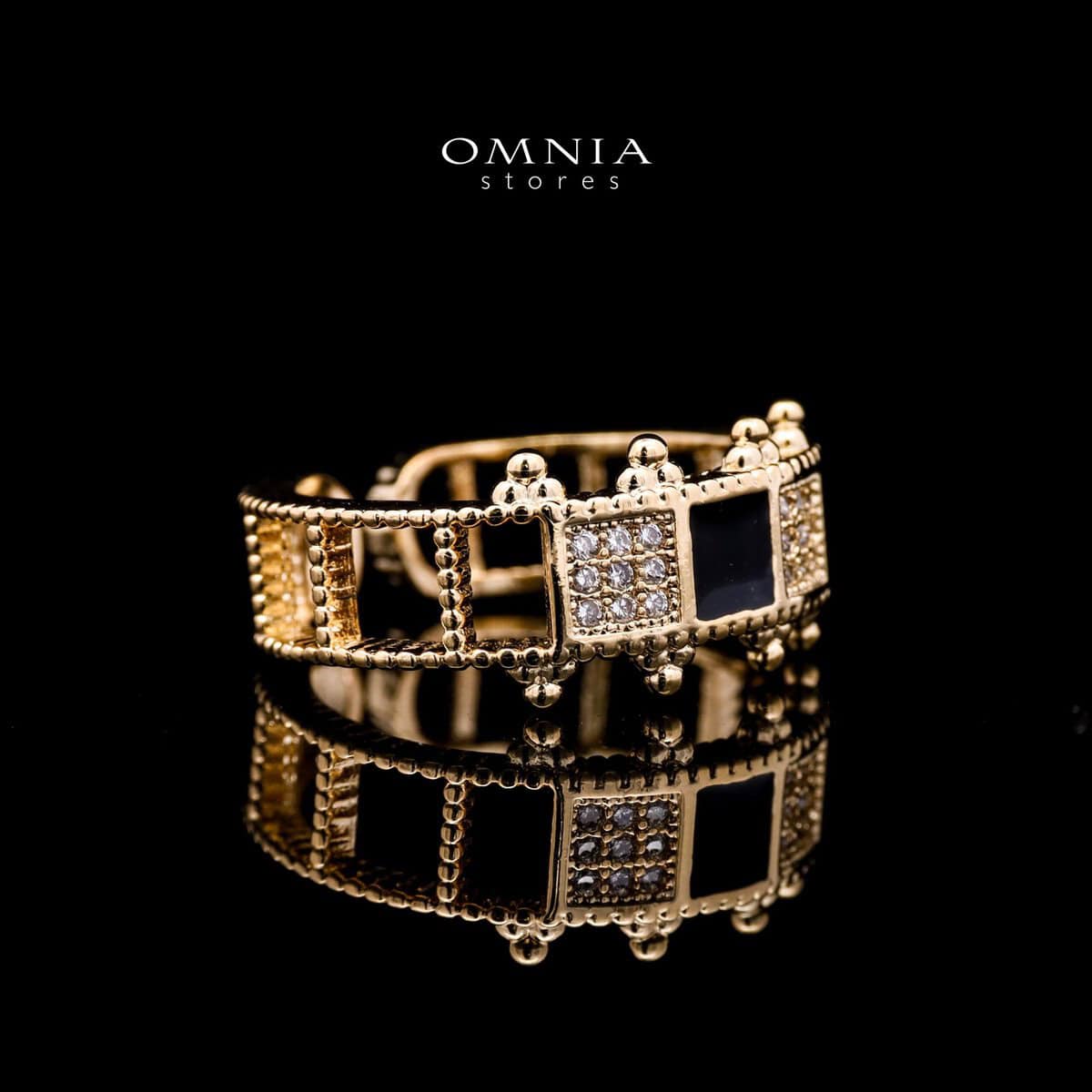 Omnia Noor Gold-Plated Bracelet and Ring Set with Black Square-Cut and Round-Cut High-Quality Zircon Stones in Elegant Design - OMNIASTORES UAE