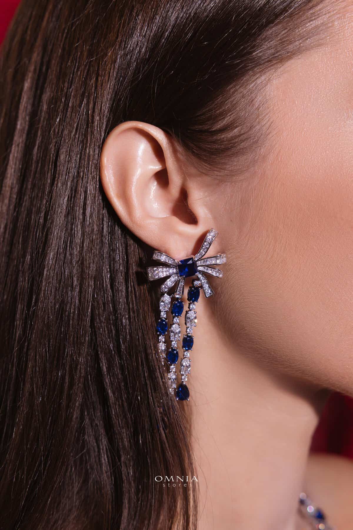 Omnia Mawada Blue Bridal Full Set with Elegant Bow-Accent Design and High-Quality Zircon Stones in Rhodium Plated Finish