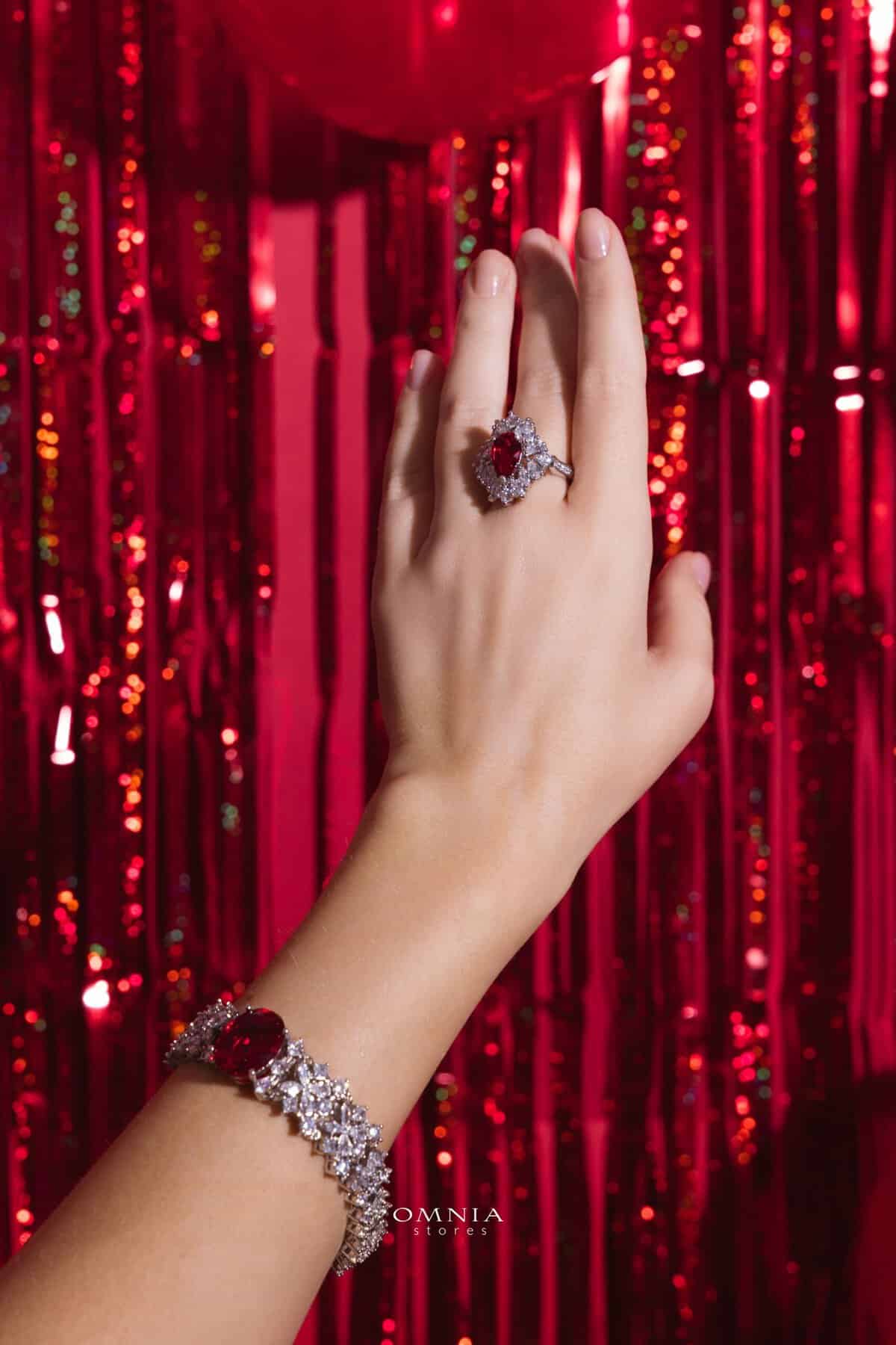 Omnia Suhana Red Bridal Full Set in High Quality Simulated Diamonds - OMNIASTORES UAE