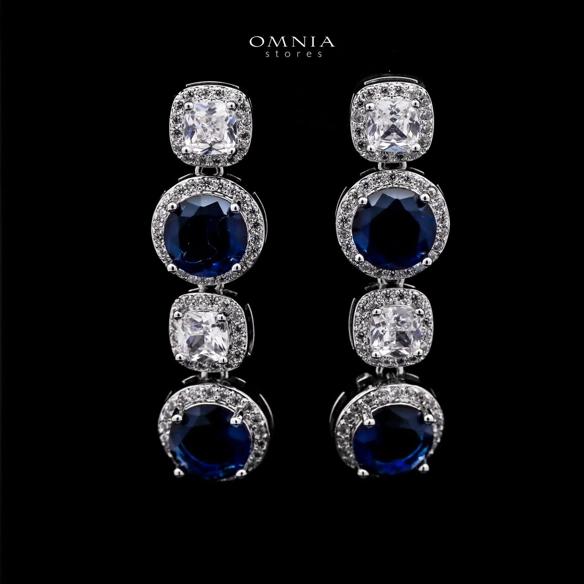 Omnia Lilian Blue Bridal Full Set in High Quality Simulated Diamonds Premium Rhodium Plated - OMNIASTORES UAE