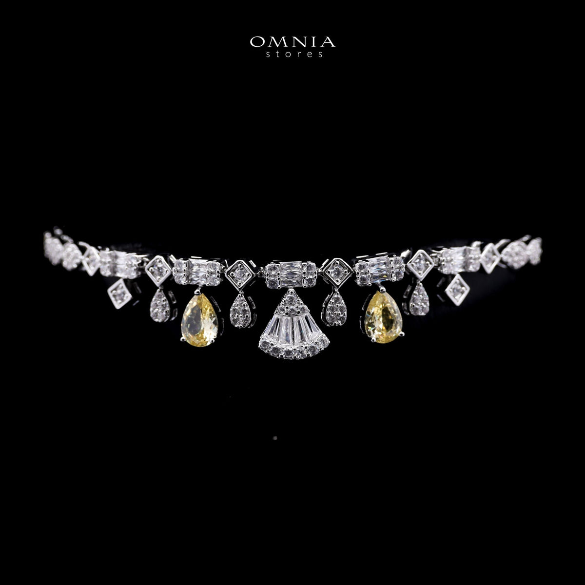 Omnia Marwa Yellow Bridal Full Set in High Quality Zircon Stone Premium Rhodium Plated(size 18, 16 only available in ksa) - OMNIASTORES UAE