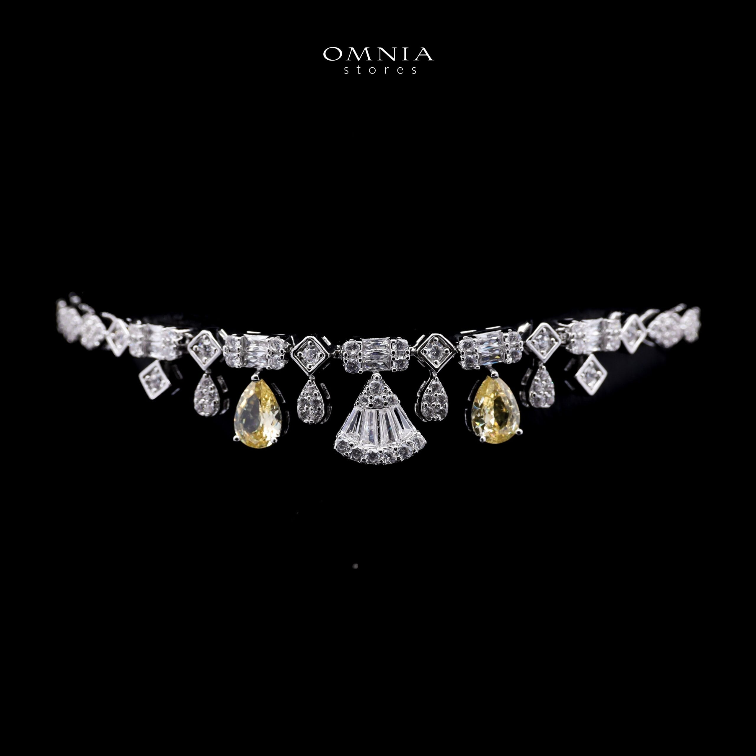 Omnia Marwa Yellow Bridal Full Set in High Quality Zircon Stone Rhodium Plated - OMNIASTORES KSA