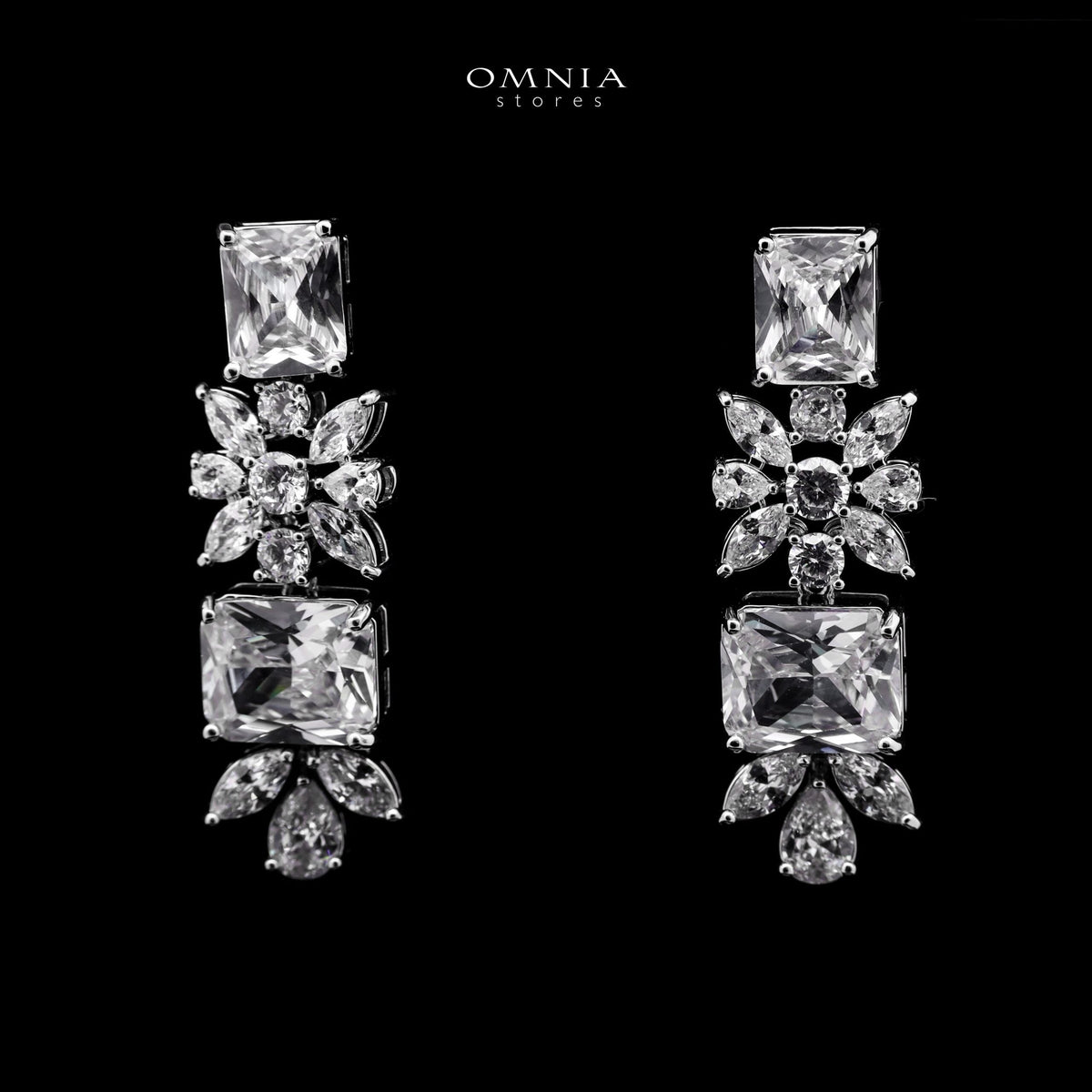 Omnia Charlene White Luxury Bridal Full Set with Radiant and Pear-Cut High Quality Simulated Diamonds Premium Rhodium Plated