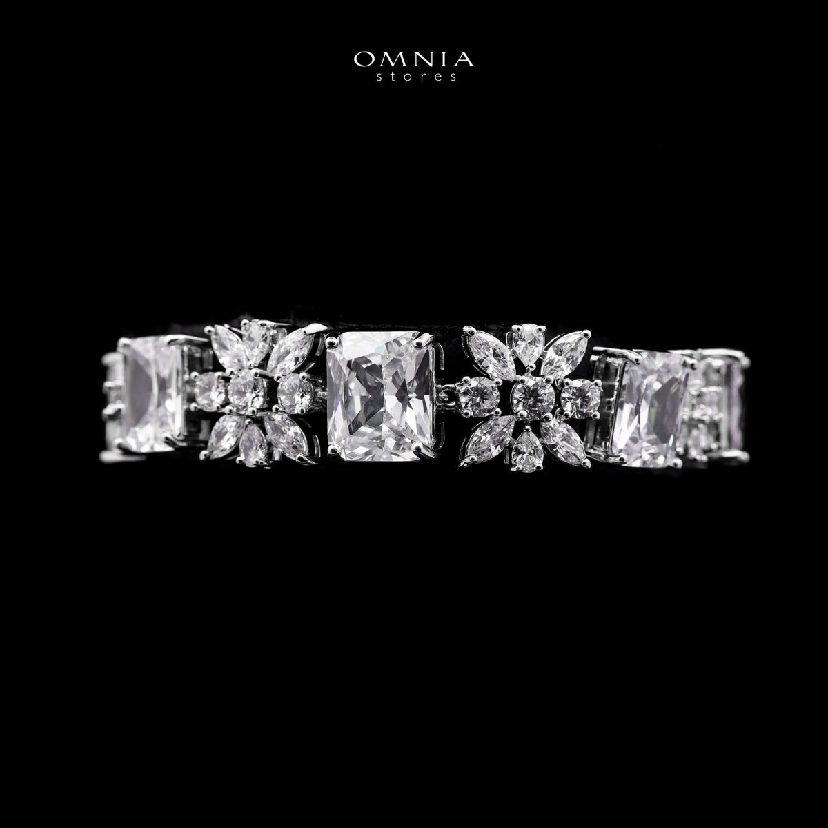 Omnia Charlene White Luxury Bridal Full Set with Radiant and Pear-Cut High Quality Simulated Diamonds Premium Rhodium Plated