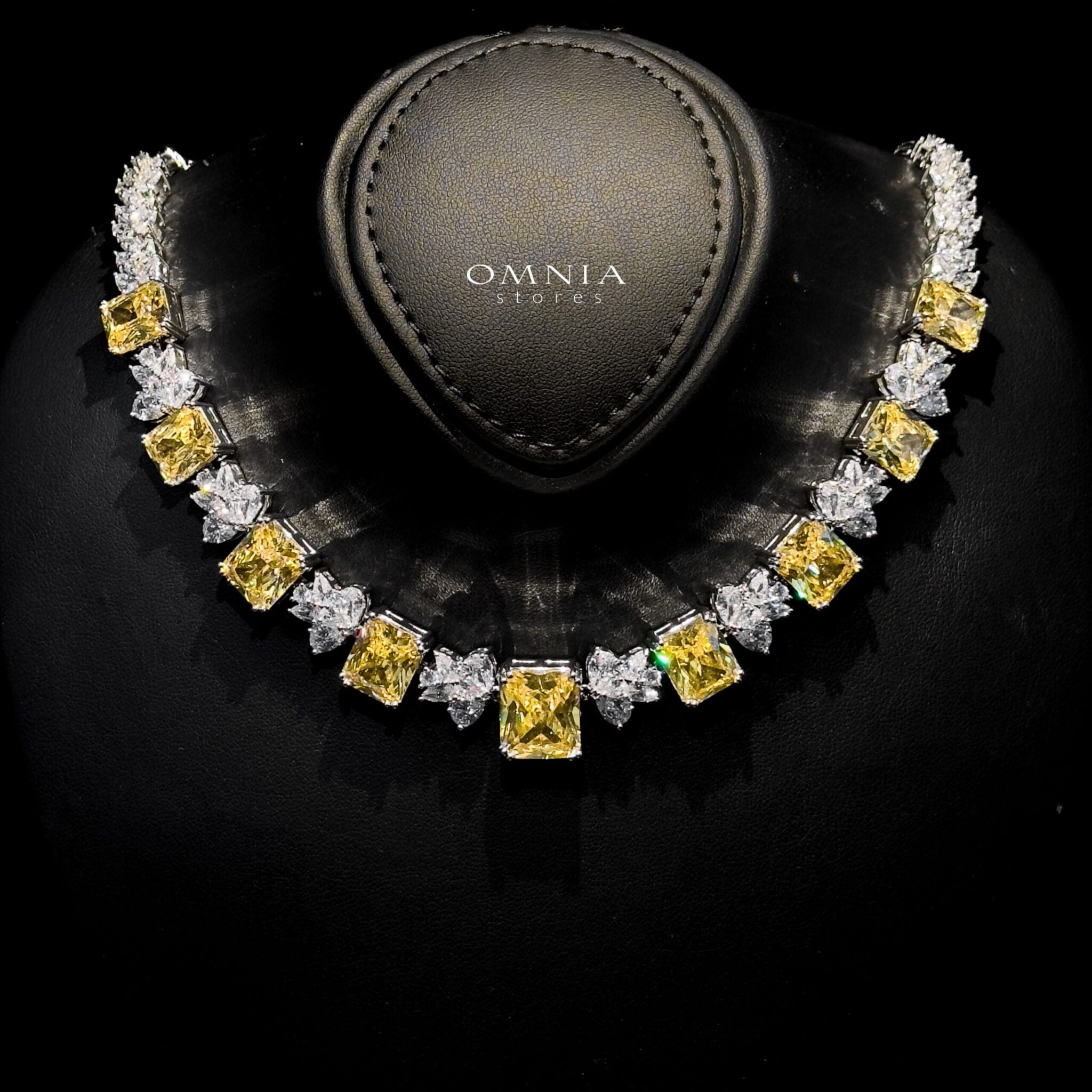 Omnia Amelia Yellow Bridal Full Set with Radiant and Pear-Cut High-Quality Simulated Diamonds in High-Quality Rhodium Plating - OMNIASTORES KSA