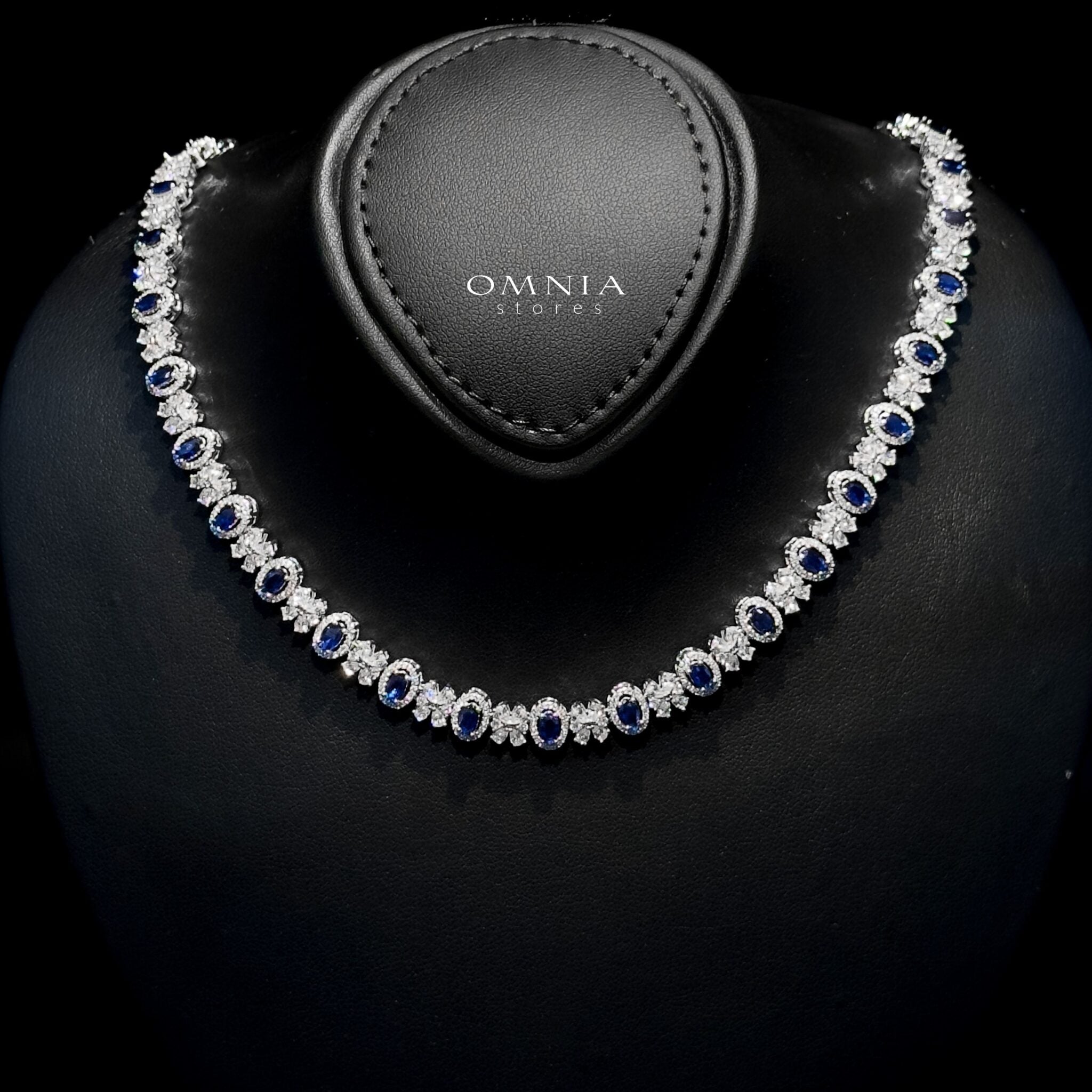 Omnia Mira Blue Bridal Full Set in High Quality Zircon Stone Rhodium Plated - OMNIASTORES KSA