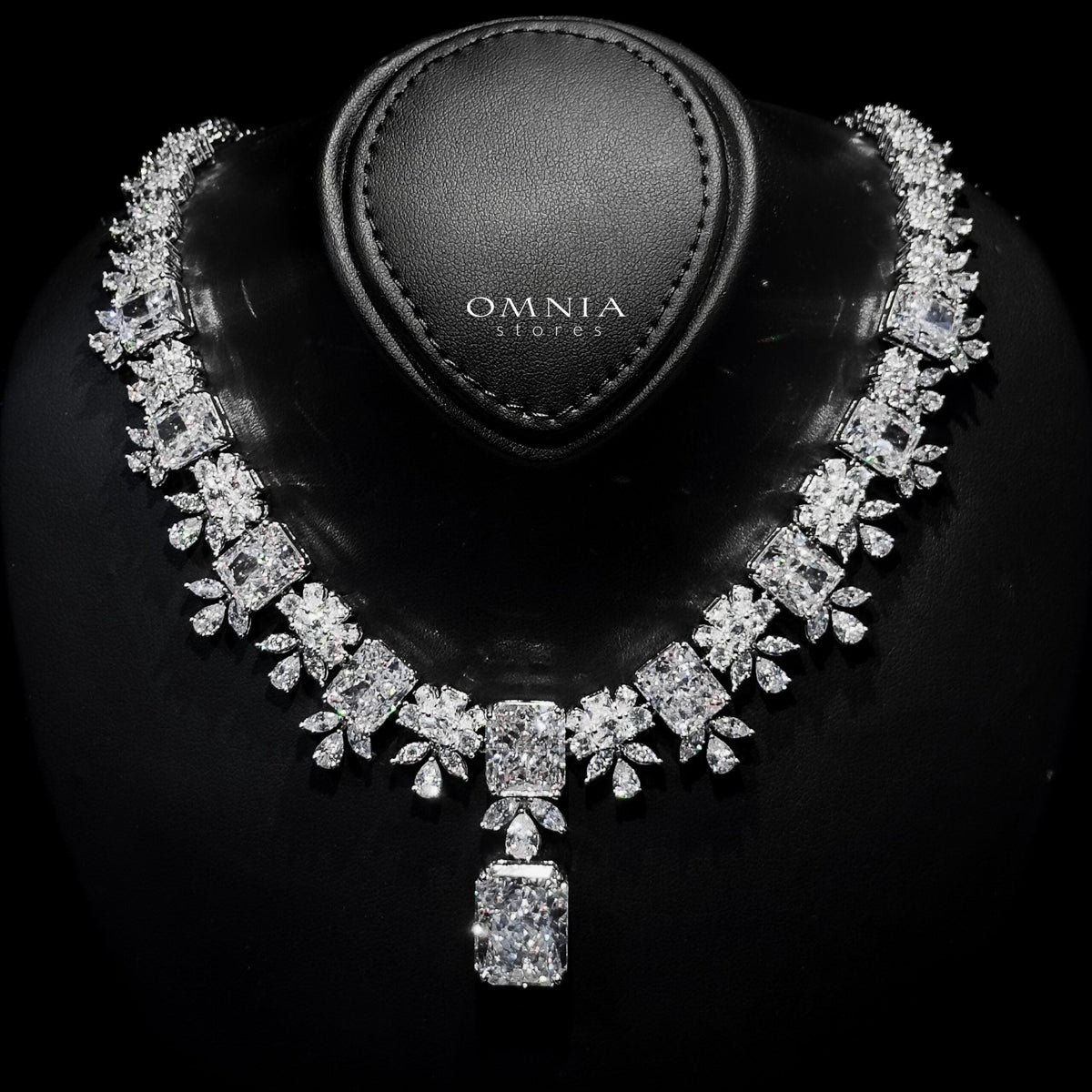 Omnia Charlene White Luxury Bridal Full Set with Radiant and Pear-Cut High Quality Simulated Diamonds Premium Rhodium Plated