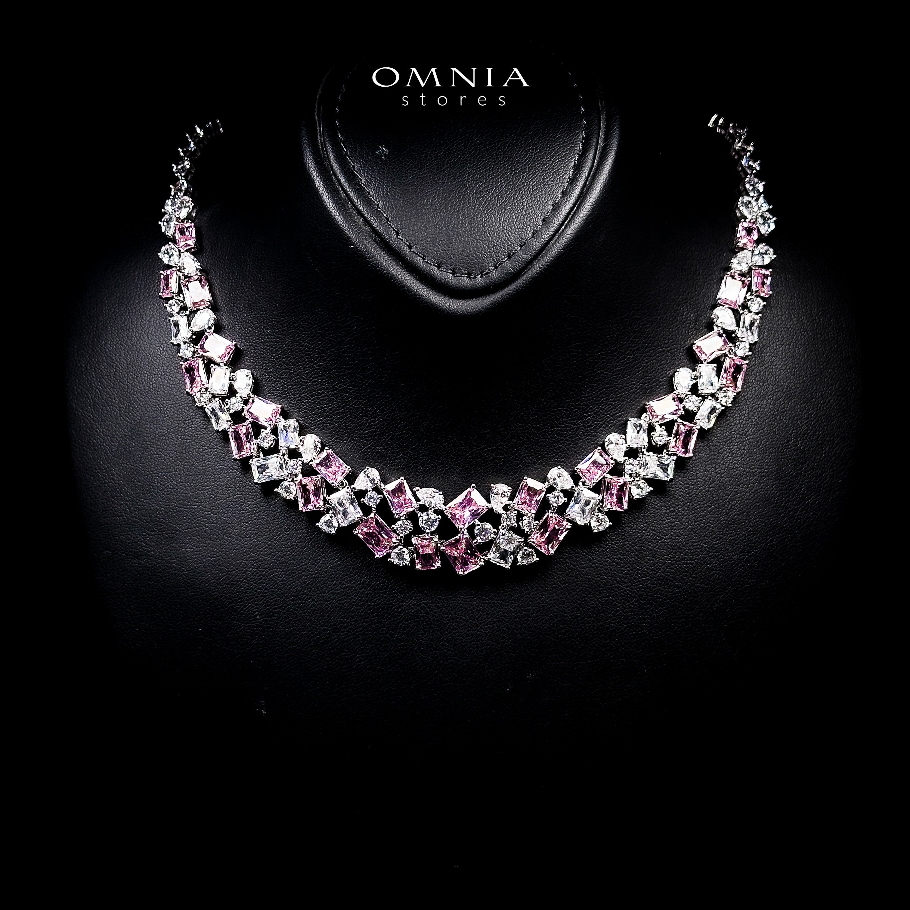 Omnia Anastasia Pink Luxury Bridal Full Set in High Quality Zircon Stone in Rhodium Plated - OMNIASTORES UAE