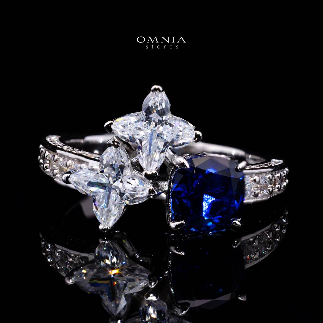 Omnia Rashida Star Blue Silver Ring In 925 Silver High Quality Certified Lab Crafted Stones - OMNIASTORES KSA
