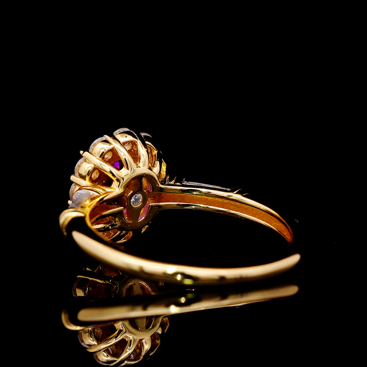 Omnia Amalya Flower Purple Gold Ring In 925 Silver High Quality Lab Crafted Stones