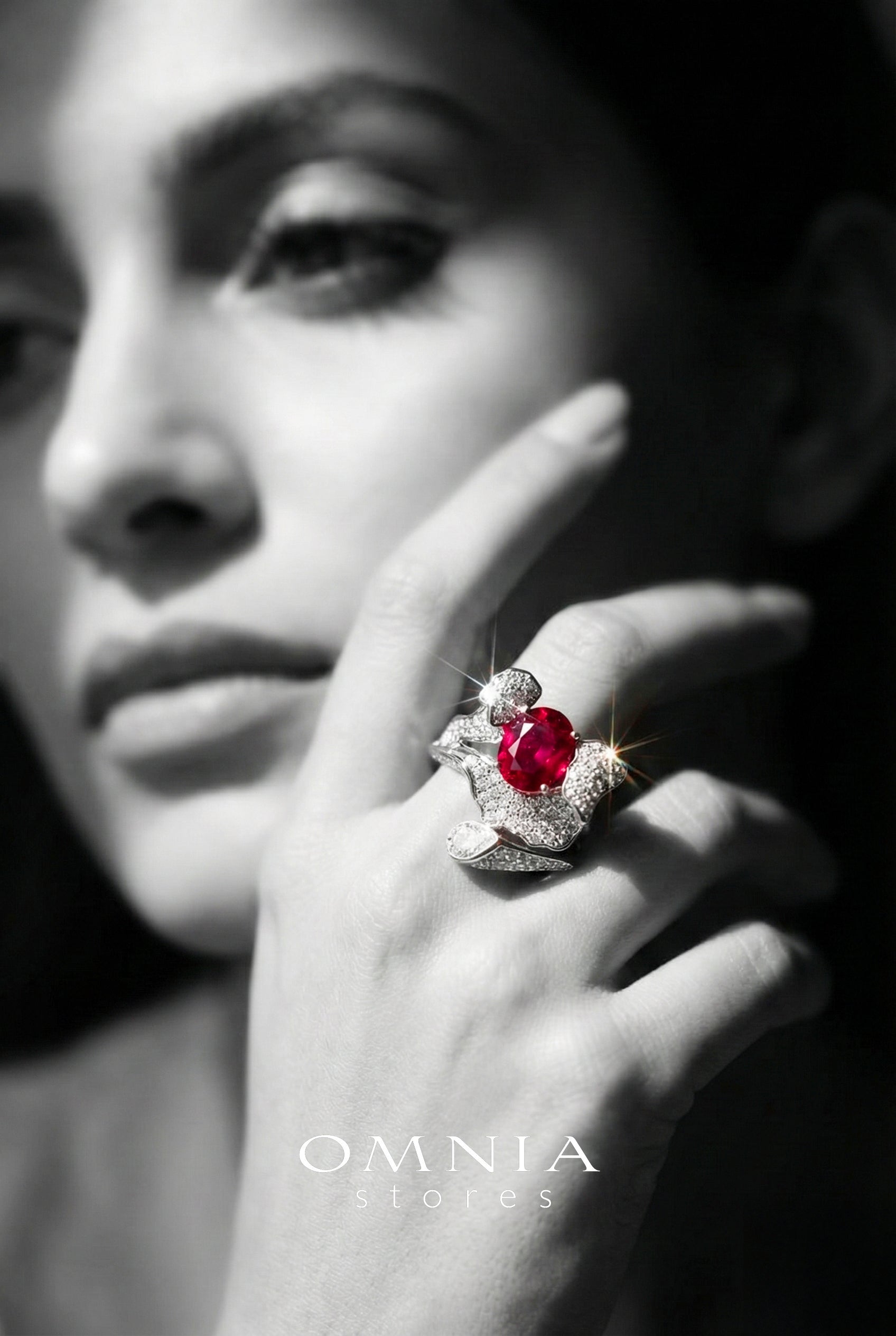 Omnia Jameela Red Ring 92.5 Silver Certified in High Quality Lab Crafted Ruby Stone - OMNIASTORES KSA