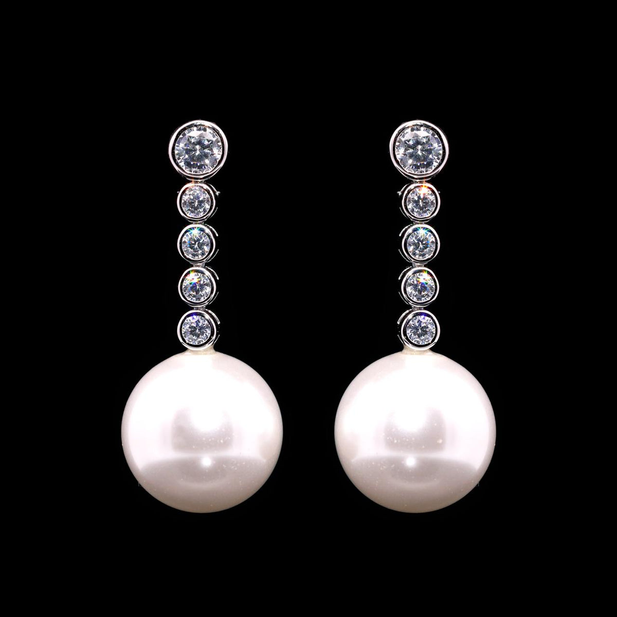 Jumanie Pearl Earrings with Certificate | Simulated Diamonds in 925 Sterling Silver