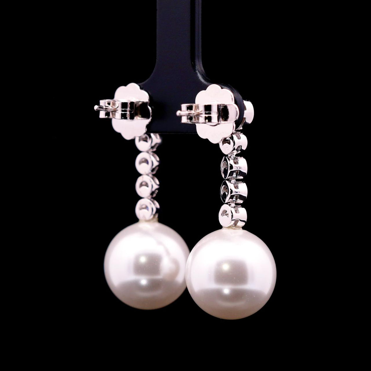 Jumanie Pearl Earrings with Certificate | Simulated Diamonds in 925 Sterling Silver back