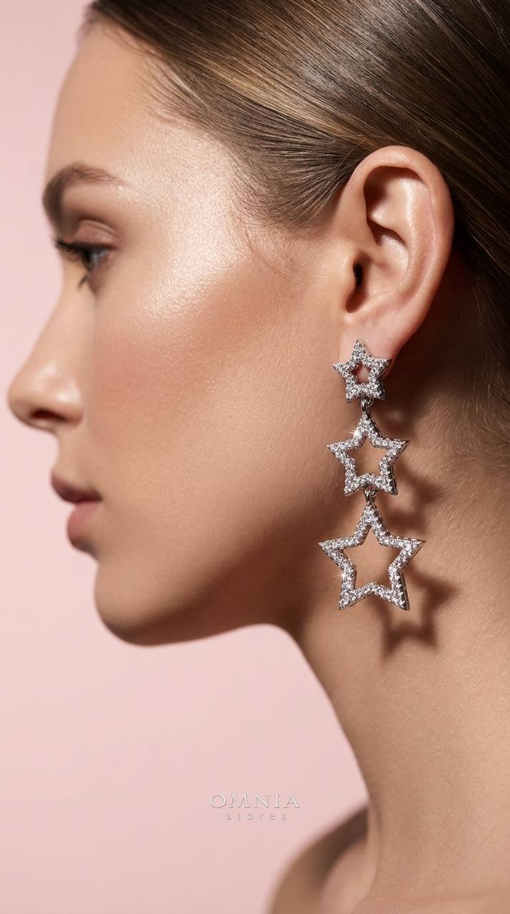 Kelahni Triple Star Drop Earrings — 925 Sterling Silver with Premium Simulated Diamonds - OMNIASTORES KSA