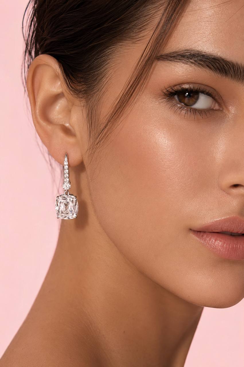 Lilia Cushion Cut Drop Earrings With Certified High Quality Premium Stones in 925 Silver - OMNIASTORES KSA
